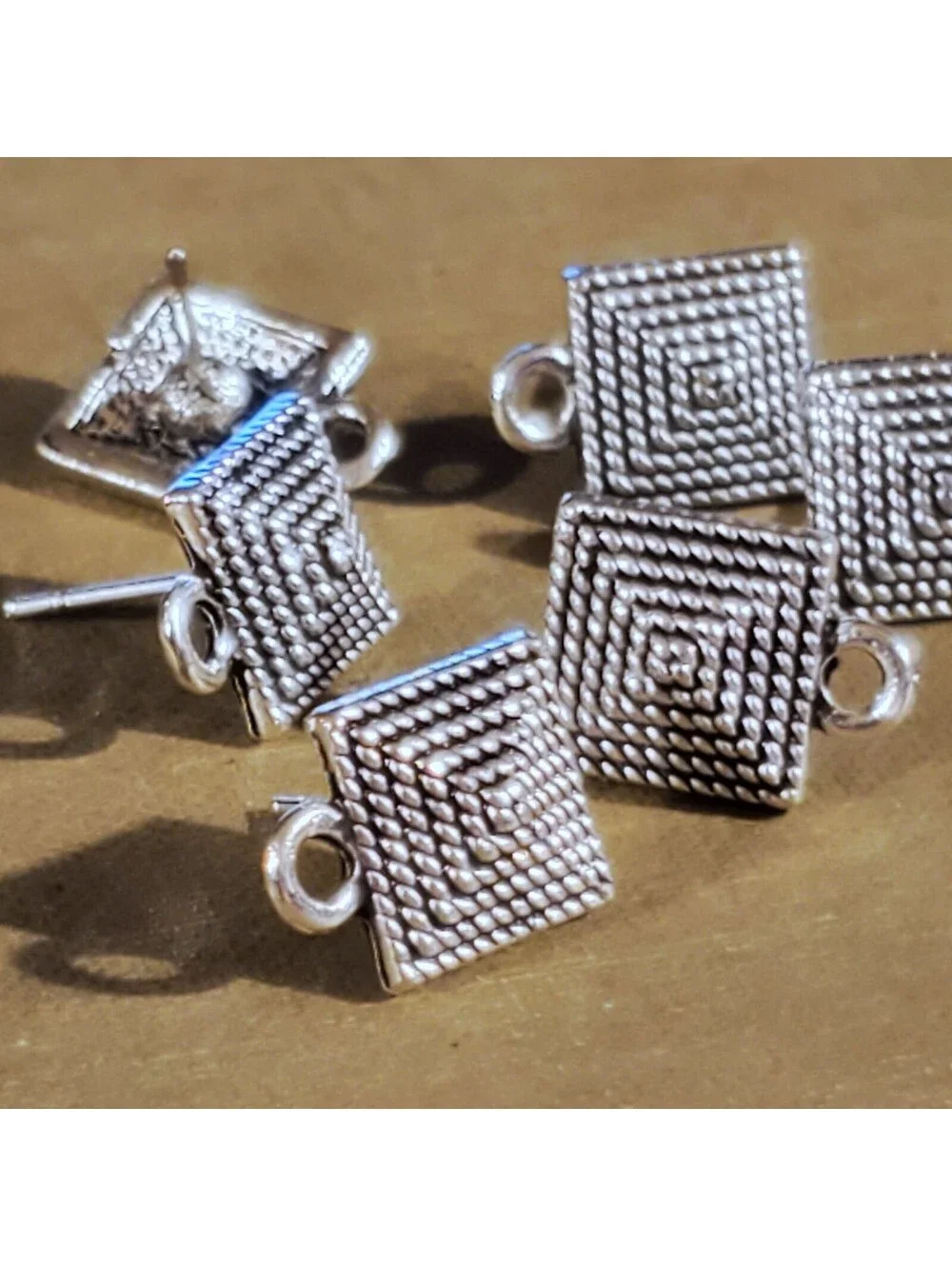 Avant Garde Antique Silver Egyptian Pyramid Dotted Earring Post Findings 2 pcs